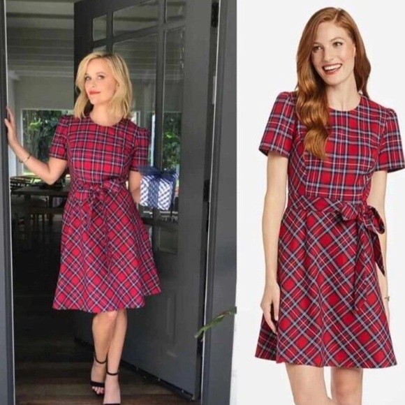 DRAPER JAMES Angie Plaid Red Belted Fit & Flare Dress Christmas Holiday NWT Sz 8 - Picture 3 of 16